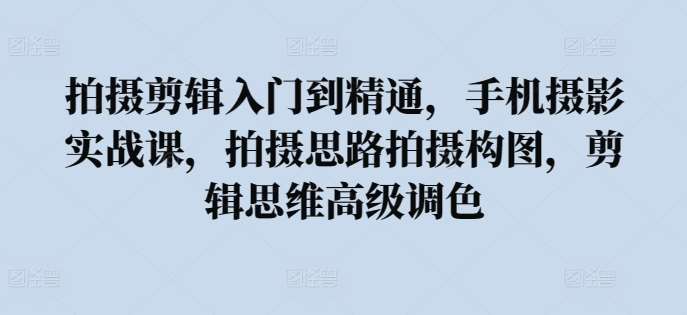 拍摄剪辑入门到精通，​手机摄影实战课，拍摄思路拍摄构图，剪辑思维高级调色|无忧资源社