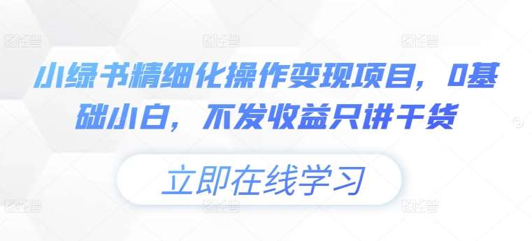 小绿书精细化操作变现项目，0基础小白，不发收益只讲干货|无忧资源社
