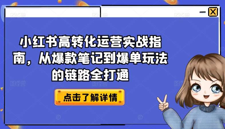 小红书高转化运营实战指南，从爆款笔记到爆单玩法的链路全打通|无忧资源社