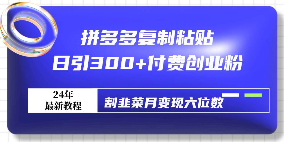 （9129期）拼多多复制粘贴日引300+付费创业粉，割韭菜月变现六位数最新教程！|无忧资源社
