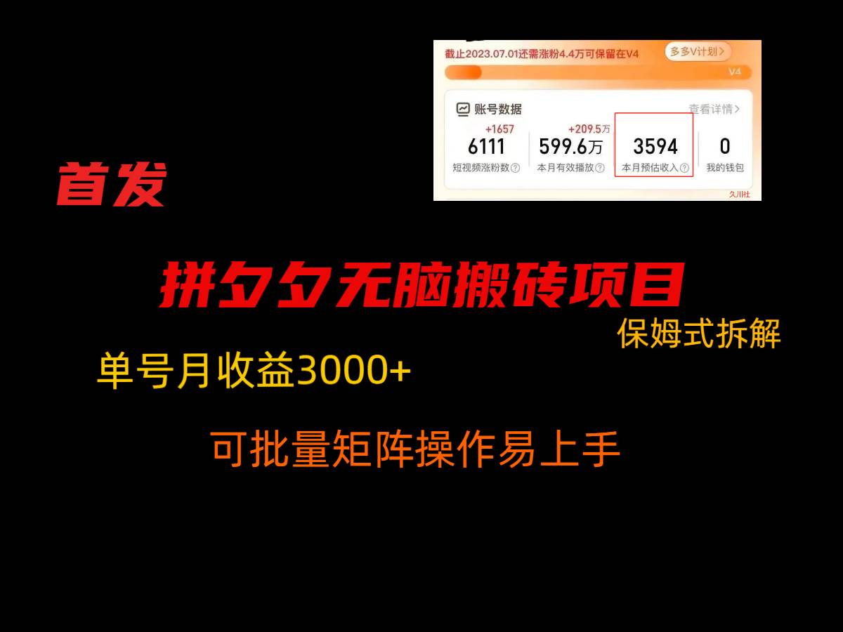 拼夕夕无脑搬砖,单号稳定收益3000+,保姆式拆解|无忧资源社