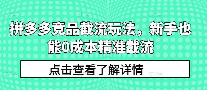 拼多多竞品截流玩法，新手也能0成本精准截流|无忧资源社
