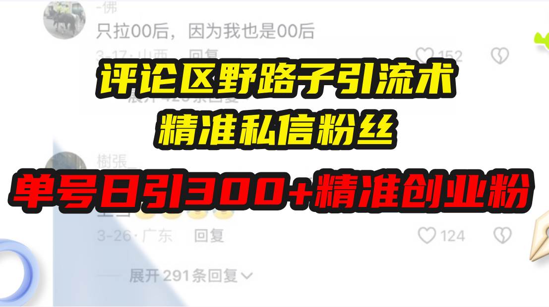 （13676期）评论区野路子引流术，精准私信粉丝，单号日引流300+精准创业粉|无忧资源社
