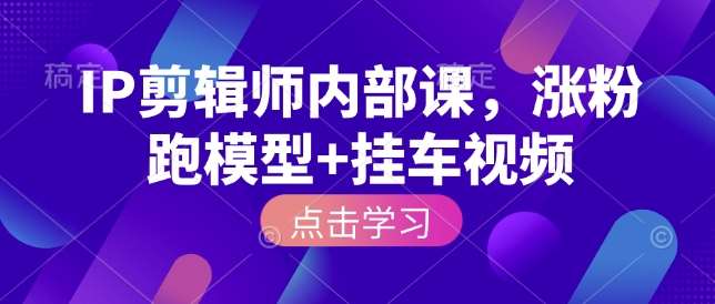 IP剪辑师内部课，涨粉跑模型+挂车视频|无忧资源社