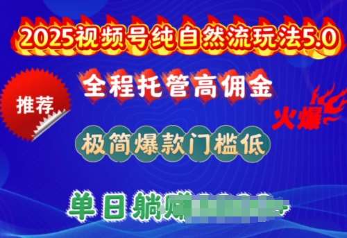 2025视频号纯自然流玩法5.0，全程托管高佣金，极简爆款门槛低，单日收益多张【揭秘】|无忧资源社
