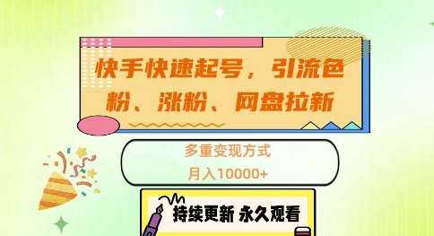 快手快速起号，引流s粉、涨粉、网盘拉新多重变现方式，月入1w【揭秘】|无忧资源社