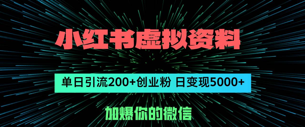 （12164期）小红书虚拟资料日引流200+创业粉，单日变现5000+|无忧资源社