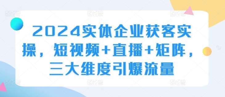 2024实体企业获客实操，短视频+直播+矩阵，三大维度引爆流量|无忧资源社