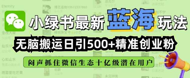 小绿书无脑搬运引流，全自动日引500精准创业粉，微信生态内又一个闷声发财的机会|无忧资源社