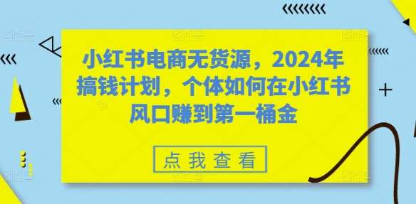 小红书电商无货源，2024年搞钱计划，个体如何在小红书风口赚到第一桶金|无忧资源社