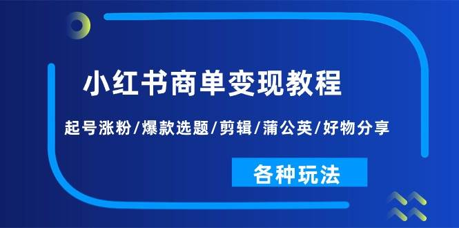 （11164期）小红书商单变现教程：起号涨粉/爆款选题/剪辑/蒲公英/好物分享/各种玩法|无忧资源社