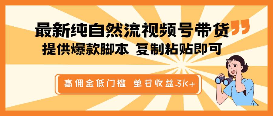 最新纯自然流视频号带货，提供爆款脚本简单 复制粘贴即可，高佣金低门槛，单日收益3K+|无忧资源社
