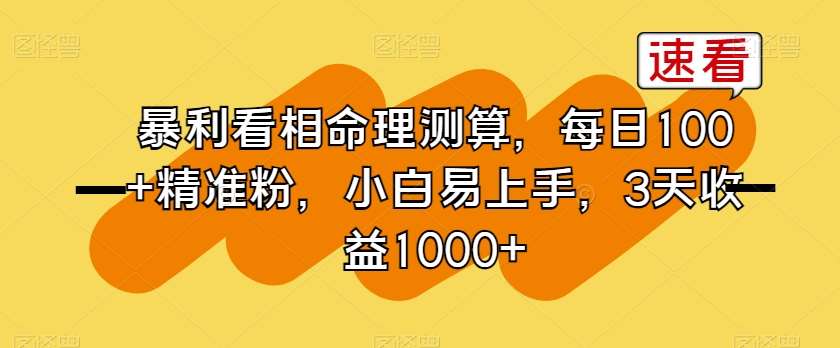 暴利看相命理测算，每日100+精准粉，小白易上手，3天收益1000+【揭秘】|无忧资源社