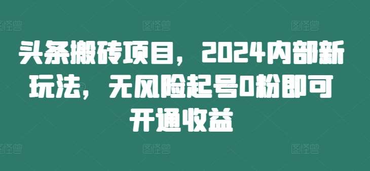头条搬砖项目，2024内部新玩法，无风险起号0粉即可开通收益|无忧资源社
