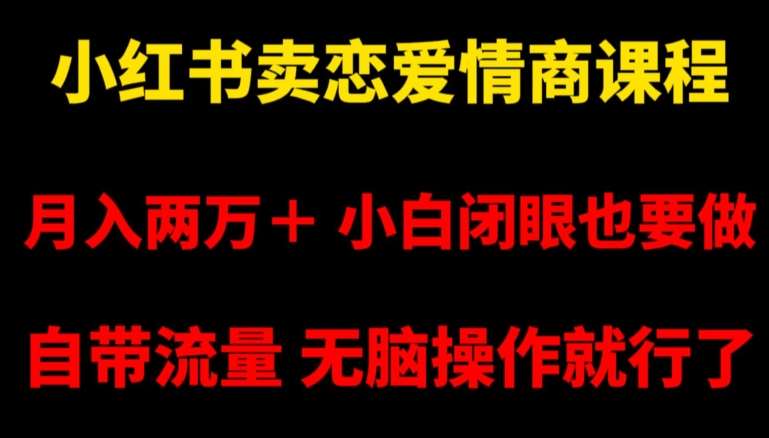 小红书卖恋爱情商课程，月入两万＋，小白闭眼也要做，自带流量，无脑操作就行了【揭秘】|无忧资源社