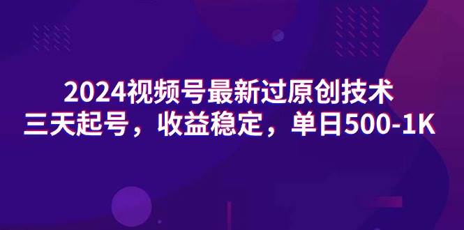 （9506期）2024视频号最新过原创技术，三天起号，收益稳定，单日500-1K|无忧资源社
