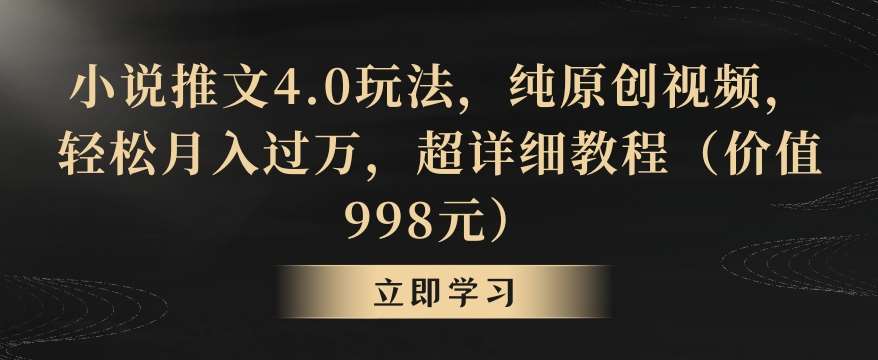 小说推文4.0玩法，纯原创视频，轻松月入过万，超详细教程（价值998元）【揭秘】|无忧资源社