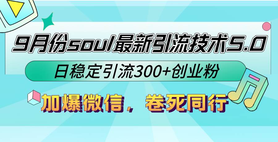 （12772期）9月份soul最新引流技术5.0，日稳定引流300+创业粉，加爆微信，卷死同行|无忧资源社