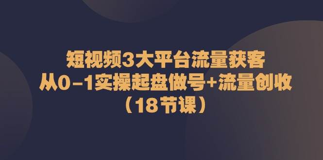 短视频3大平台流量获客：从0-1实操起盘做号+流量创收（18节课）|无忧资源社
