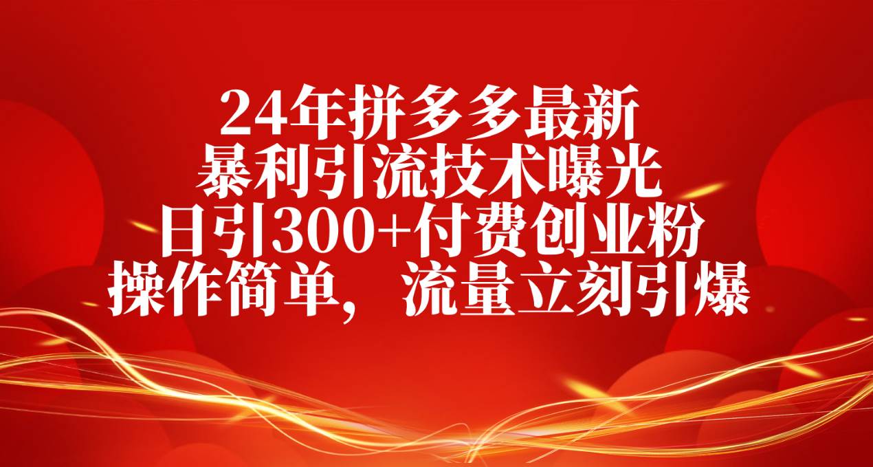 （10559期）24年拼多多最新暴利引流技术曝光，日引300+付费创业粉，操作简单，流量…|无忧资源社