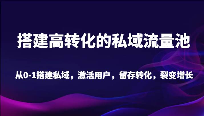 搭建高转化的私域流量池 从0-1搭建私域，激活用户，留存转化，裂变增长（20节课）|无忧资源社