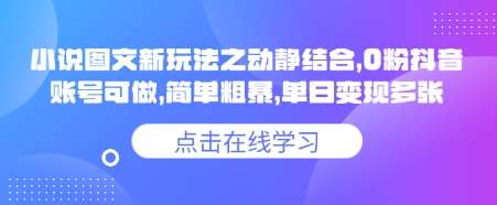 小说推文图文新玩法之动静结合，0粉抖音账号可做，简单粗暴，单日变现多张|无忧资源社