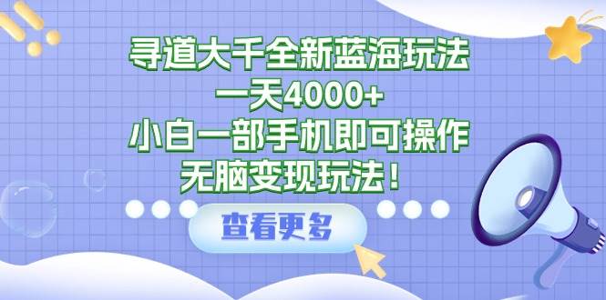 （9479期）寻道大千全新蓝海玩法，一天4000+，小白一部手机即可操作，无脑变现玩法！|无忧资源社