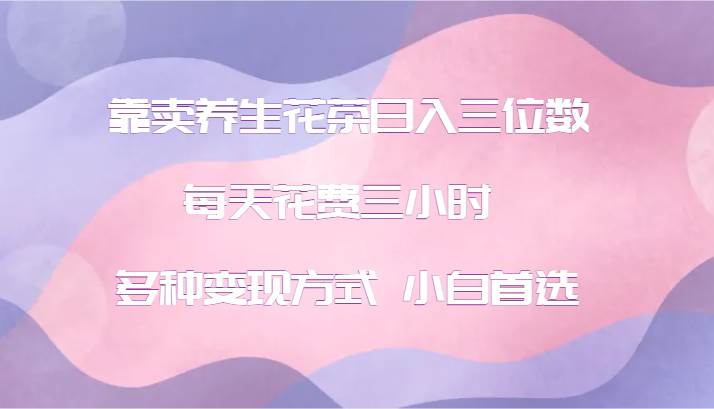 靠卖养生花茶日入三位数，每天花费三小时 多种变现方式 小白首选|无忧资源社