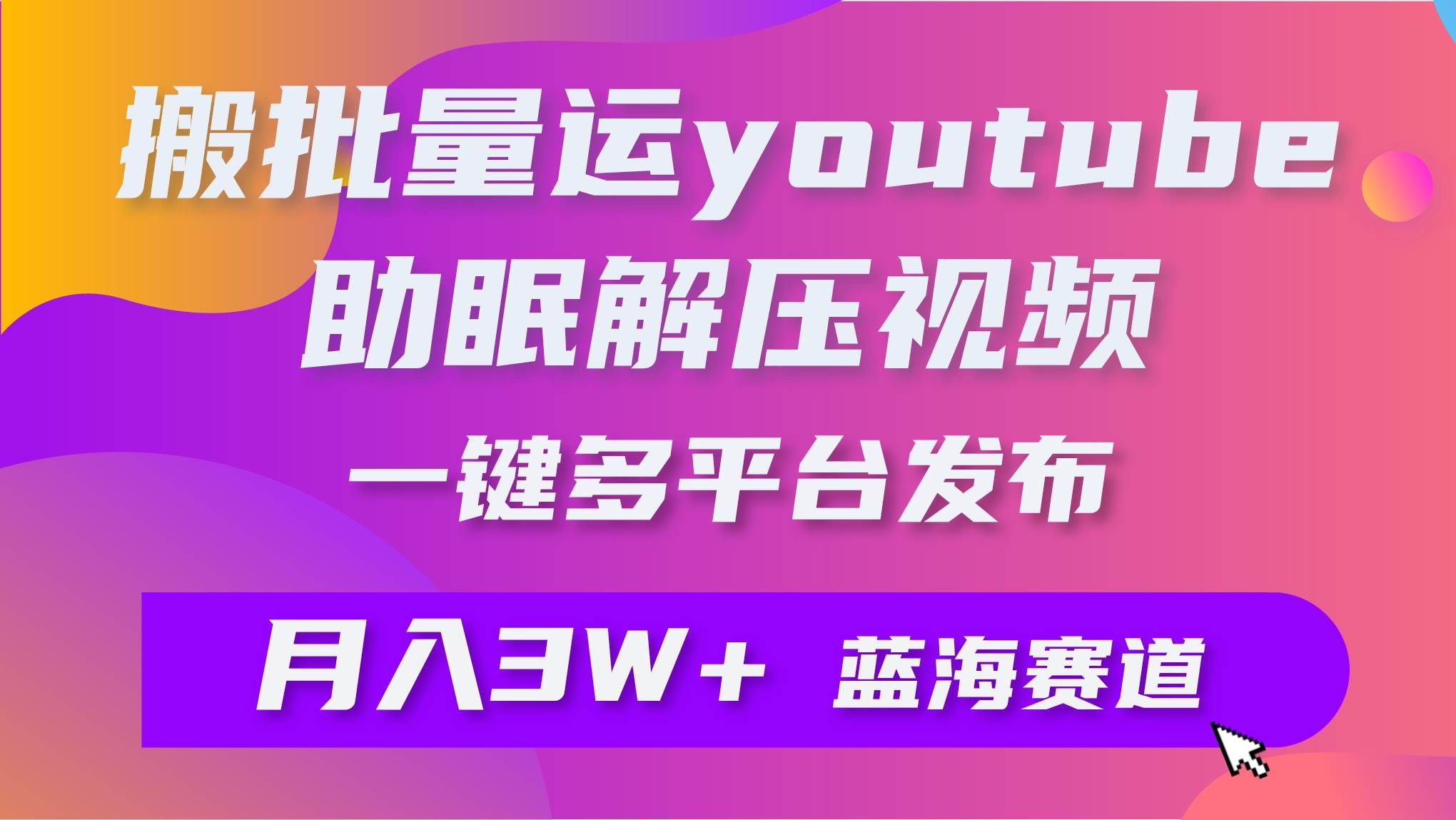 （9727期）批量搬运YouTube解压助眠视频 一键多平台发布 月入2W+|无忧资源社