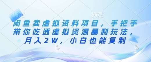 闲鱼卖虚拟资料项目，手把手带你吃透虚拟资源暴利玩法，月入2W，小白也能复制|无忧资源社