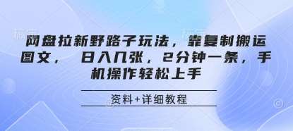 网盘拉新野路子玩法，靠复制搬运图文， 日入几张，2分钟一条，手机操作轻松上手|无忧资源社