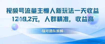 视频号流量主懒人新玩法，一天收益1k，人群精准收益高|无忧资源社