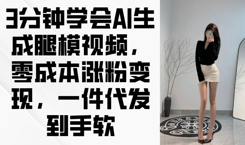 （14537期）3分钟学会AI生成腿模视频，零成本涨粉变现，一件代发到手软|无忧资源社