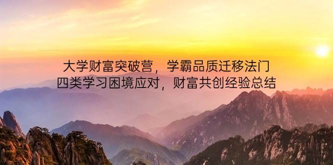 （14484期）大学财富突破营，学霸品质迁移法门，四类学习困境应对，财富共创经验总结|无忧资源社