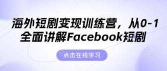 海外短剧变现训练营，从0-1全面讲解Facebook短剧|无忧资源社