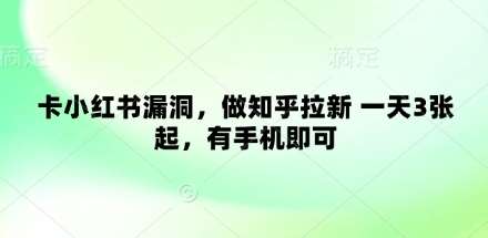 卡小红书漏洞，做知乎拉新 一天3张起，有手机即可|无忧资源社