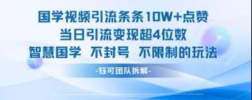国学视频引流条条10W+点赞当日引流变现超4位数|无忧资源社