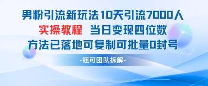 男粉引流新玩法10天引流7000人当日变现四位数可复制可批量0封号|无忧资源社