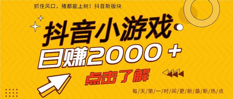 （14319期）抖音小游戏，最新风口项目，亲测单游戏2000+感兴趣点击了解。|无忧资源社