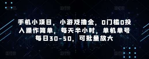 手机小项目，小游戏撸金，0门槛0投入操作简单，每天半小时，单机单号每日30-50，可批量放大|无忧资源社