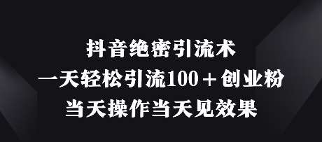抖音绝密引流术，一天轻松引流100+创业粉，当天操作当天见效果|无忧资源社