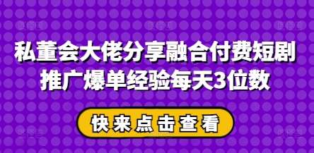 私董会大佬分享融合付费短剧推广爆单经验每天3位数|无忧资源社