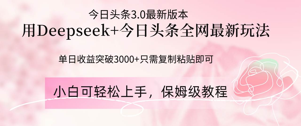 （14452期）Deepseek结合今日头条全网最新玩法，单日收益突破3000+，只需要简单的…|无忧资源社