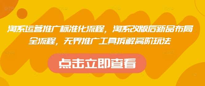 淘系运营推广标准化流程，​淘系改版后新品布局全流程，无界推广工具拆解高阶玩法|无忧资源社