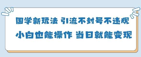 国学新玩法，引流不封号不违规小白也能操作，当日就能变现|无忧资源社