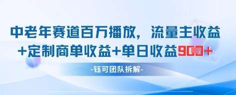 中老年赛道百万播放+流量主收益+定制收益，单日收益9张|无忧资源社