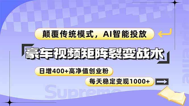 （14903期）豪车视频矩阵裂变战术，颠覆传统模式，AI智能投放，日增400+高净值创业…|无忧资源社