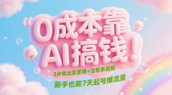 0成本靠AI搞钱！3步做出反差萌+治愈系视频，新手也能7天起号爆流量|无忧资源社