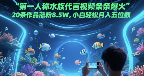 第一人称水族代言视频条条爆火，20条作品涨粉8.5W，小白轻松月入五位数|无忧资源社