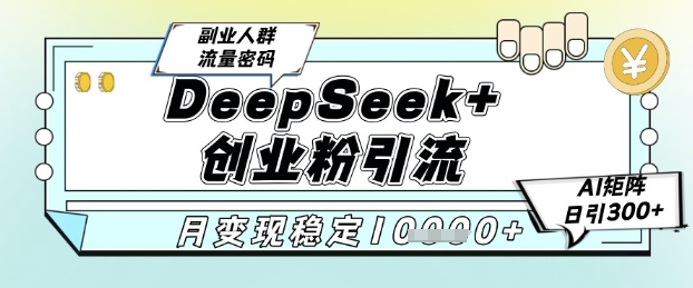 DeepSeek+创业粉精准引流，全新分享课4.0玩法，AI矩阵日引300+，多种变现方式，稳定月入1W|无忧资源社